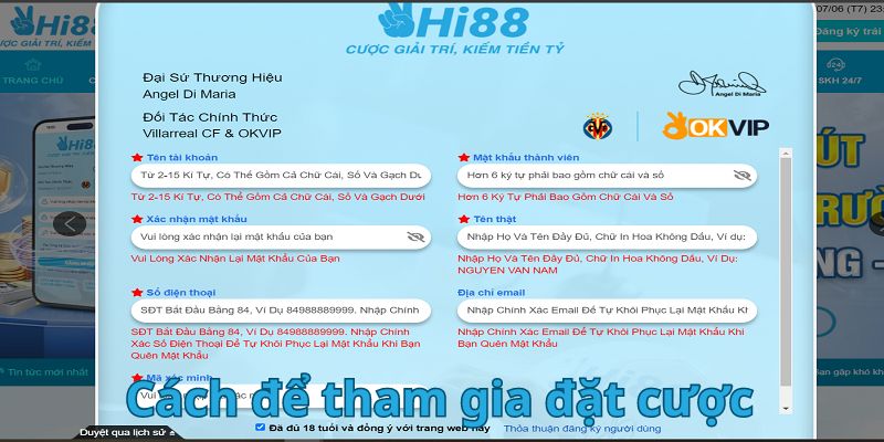 Cách để tham gia đặt cược tại nhà cái trực tuyến Hi88