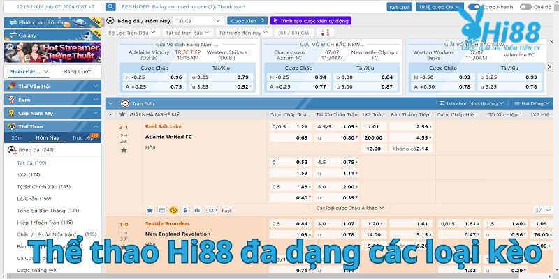Thể thao hi88 đa dạng các loại kèo khác nhau